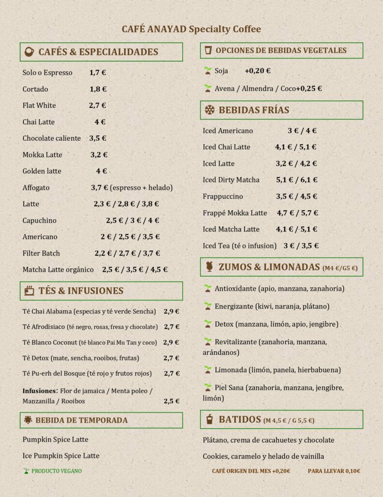 Cafe Anayad Carta otoño pagina 1